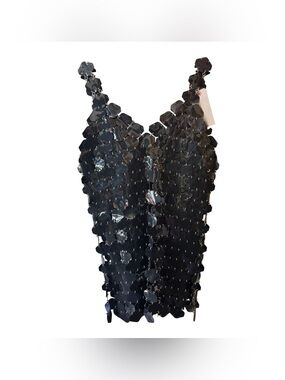 Paco Rabanne Black Oversized Sequin V‑Neck Camisole